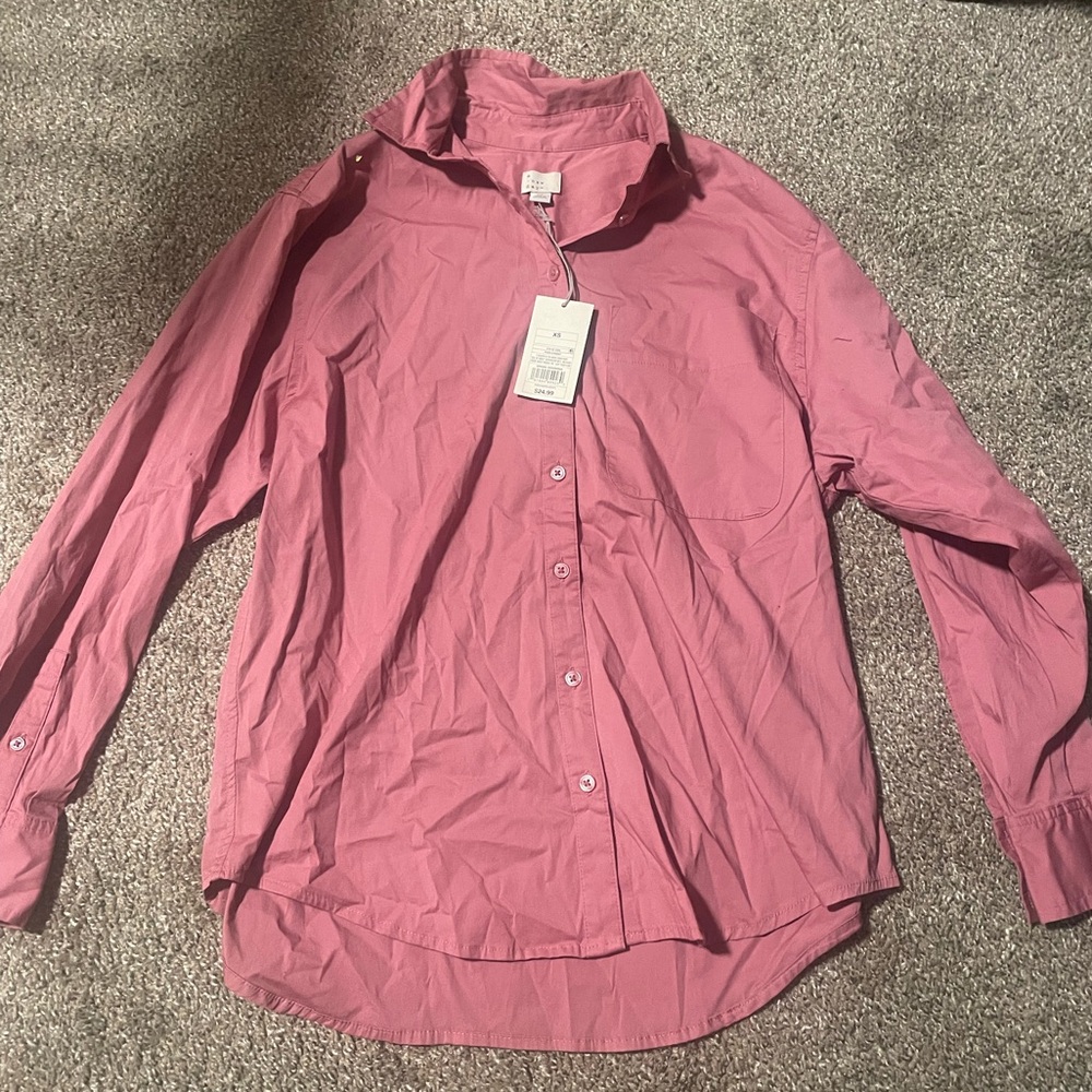 size XS oversized a new day pink long sleeve button up shirt